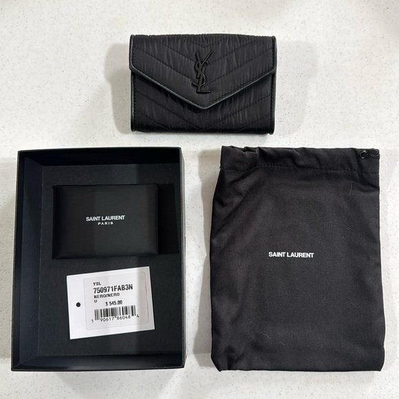 YSL Cassandra Nylon Small Envelope Wallet Quilted Black with Box and Dust Bag - Picture 11 of 14